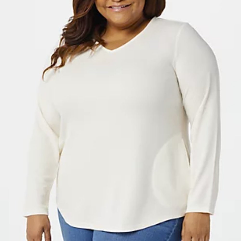 Susan Graver Petite Waffle Knit V-Neck Top Pockets